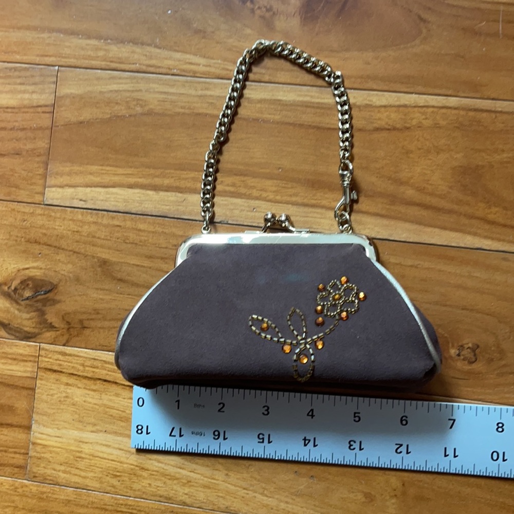 Liz Claiborne Brown Satin Evening Clutch with Gold Chain - Picture 7 of 8